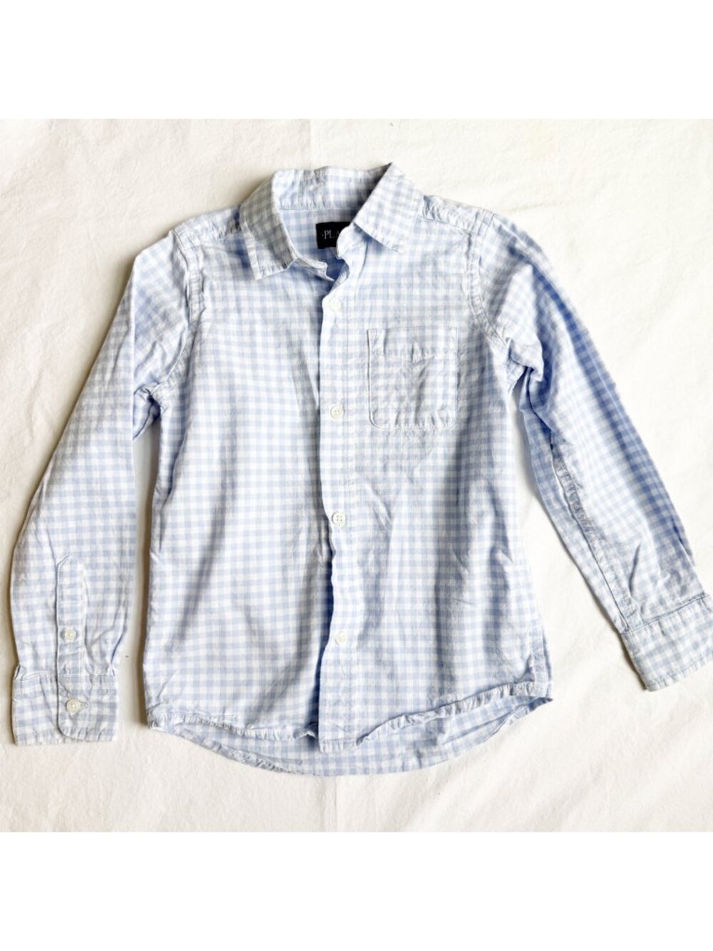 Childrens Place Light Blue & White Gingham Long-Sleeve Button-Up Shirt Size 5/6